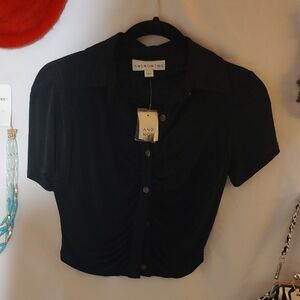 Black Fitted Short Sleeve Button Down Shirt